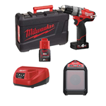 MILWAUKEE M12 SET2I TRAPANO AVVITATORE 12V + SPEAKER BLUETOOT 2 BATTERIE 2AH 4AH