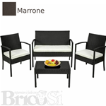 Set Salotto da Giardino Effetto Rattan Marrone 2 Poltrone con Divano e Tavolino