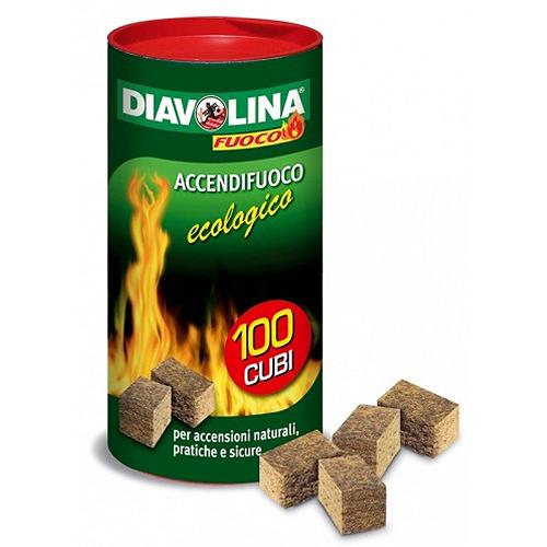 DIAVOLINA ACCENDIFUOCO ECOLOGICO 100 CUBI ACCENDI FUOCO RAPIDO CAMINETTI  STUFE