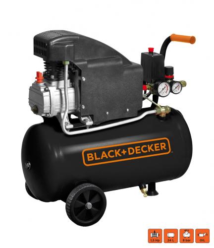 Compressore aria compatto 24 Ltri 1,5 HP lubrificato olio Black& Decker  BD160