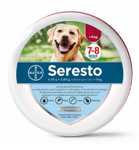 BAYER SERESTO COLLARE ANTIPARASSITARIO PULCI ZECCHE PER CANI OLTRE 8Kg  ANTIPULCI