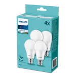 Kit 4 Lampadine Led Philips 10w - 75w E27 Luce bianca fredda 4000°K