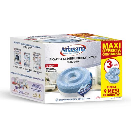 3 RICARICA ARIASANA TAB AERO 360° ASSORBIUMIDITA INODORE 450GR ANTI ODORE