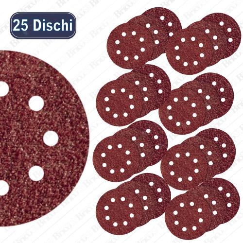 Set 25 Disco carta vetrata abrasiva velcrato per legno metallo 125mm gr  80-120-240