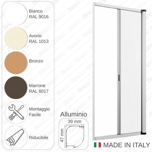 ZANZARIERA A RULLO ORIZZONTALE KIT PER PORTA FINESTRA IN ALLUMINIO  RIDUCIBILE (Avorio - 150x250)