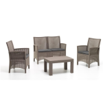 Set salotto da giardino London tortora polipropilene stile rattan con cuscini 