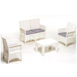 Set salotto da giardino London bianco polipropilene stile rattan con cuscini 