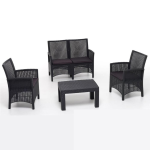 Set salotto da giardino London antracite polipropilene stile rattan con cuscini 