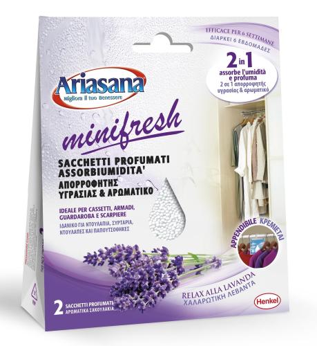 2 Sacchetti profumati Assorbi umidità Ariasana Minifresh Armadi Cassetti  lavanda