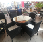 Set tavolo tondo e 4 sedie da pranzo piano in vetro effetto rattan nero Asha