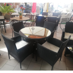 Set tavolo tondo e 4 sedie da pranzo piano in vetro effetto rattan marrone Asha