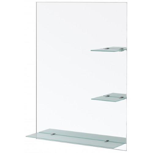 Specchio da bagno rettangolare a parete 60x80 cm con mensole in vetro  satinato