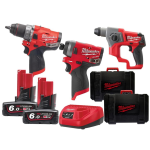 Kit Milwaukee M12FPP3A-602X Trapano con percussione FPD + Tassellatore compatto CH+ Avvitatore ad impulsi FID 12V