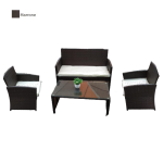 Set Lucca Salotto da Giardino Effetto Rattan Marrone Poltrone con Divano e Tavolino