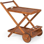 Carrello portavivande in legno da giardino esterno con ruote e portabottiglie