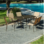 SET COMPLETO TAVOLO VETRO + 6 POLTRONE SEDIE DA GIARDINO SALMAR DUNE ECRU'