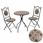 Set Tavolo tondo mosaico in metallo con 2 sedie cm ø60h75 mod. Trapani