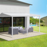 PERGOLA ALLUMINIO 435X303 H278 BIANCO ADDOSSATA COPERTURA POLICARBONATO ALVEOLARE + GRONDAIA