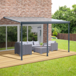 PERGOLA ALLUMINIO 435X303 H278 GRIGIO ADDOSSATA COPERTURA POLICARBONATO ALVEOLARE + GRONDAIA