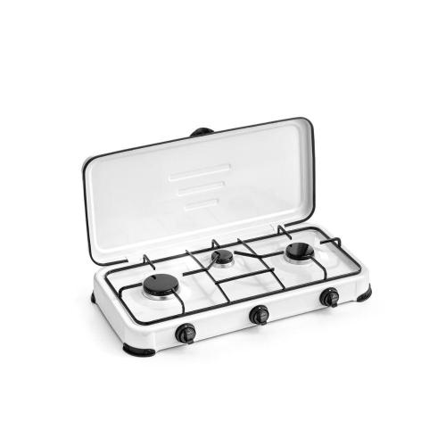 FORNELLO A GAS 3 FUOCHI BIANCO + COPERCHIO 59X32       