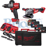 KIT MILWAUKEE TRAPANO 18V + SMERIGLIATRICE 115mm + 4 BATTERIE 5Ah M18FPP2F-504X