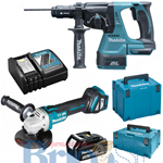 MAKITA DLX2256TJ1 KIT TRAPANO TASSELLATORE DH243 SMERIGLIATRICE DGA513 3 BATTERIE 18V